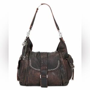 We the Free Leigh Distressed Hobo - Dark Brown Leather with Silver Accents